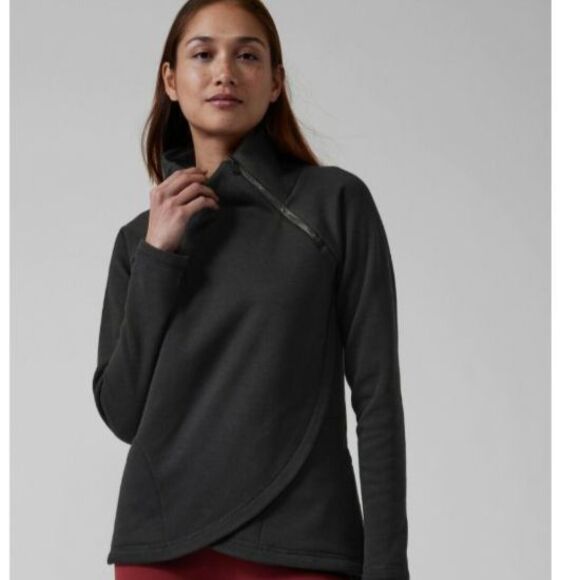 Athleta Sweater Womens Medium Black Pullover 1/4 Zip Mock Neck Athleisure - Picture 1 of 8